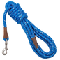Blue rope dog leash with reflective white dots and a silver metal clasp