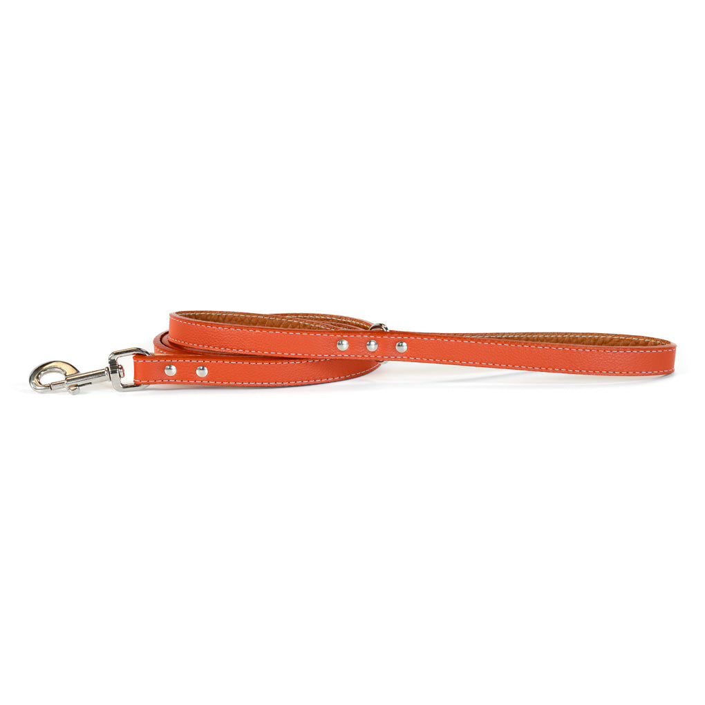 Auburn Leather Tuscan leash in orange with silver hardware