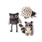 Fringe Studio WILD ONES SET CANVAS MINI TOYSET OF 3, an owl, hedgehog, and raccoon toy