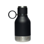 Black stainless steel water bottle with a silver base and a paw print and bone design