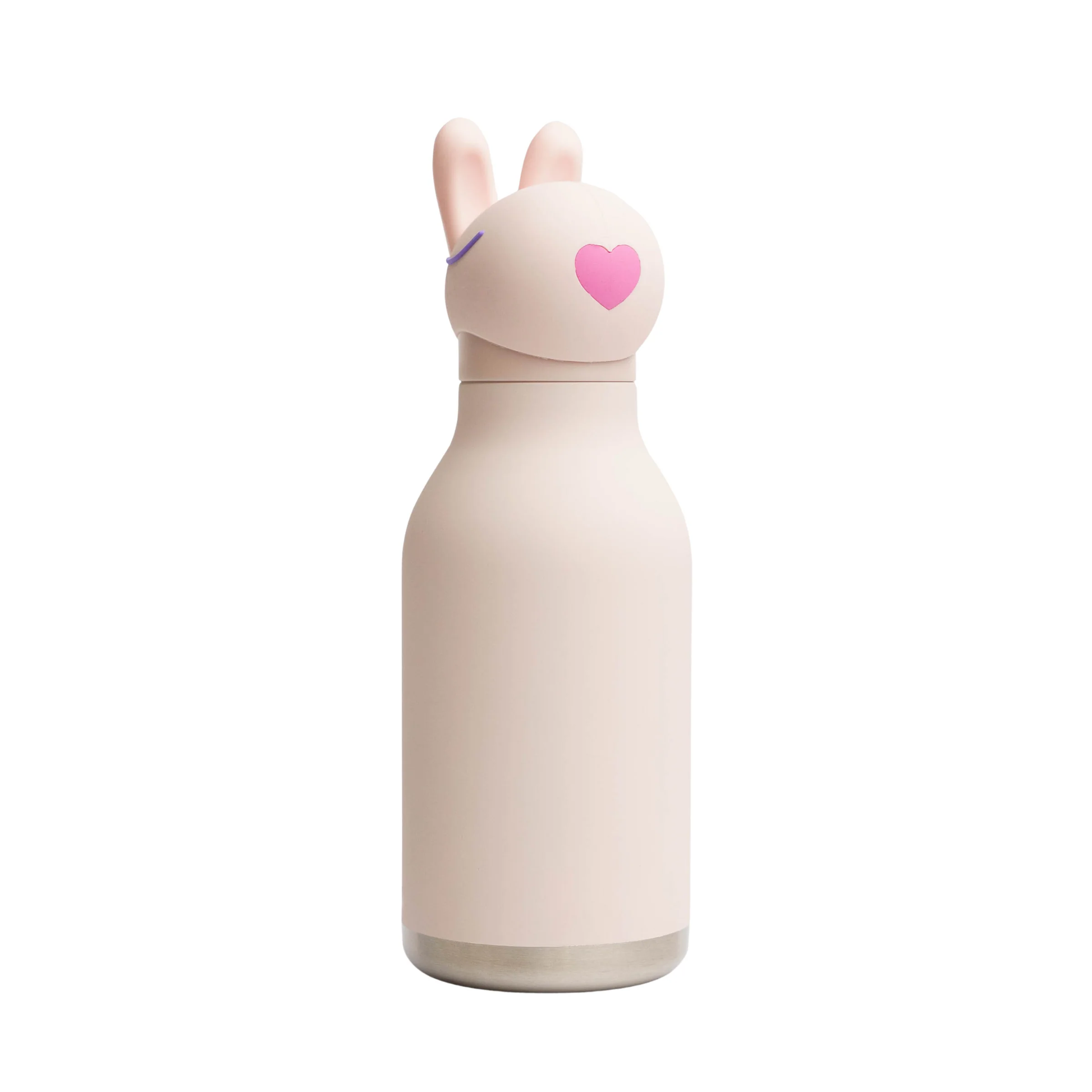 Asobu Bestie Animal Bottle- 16oz, a light pink bottle with bunny ears and a pink heart on the lid