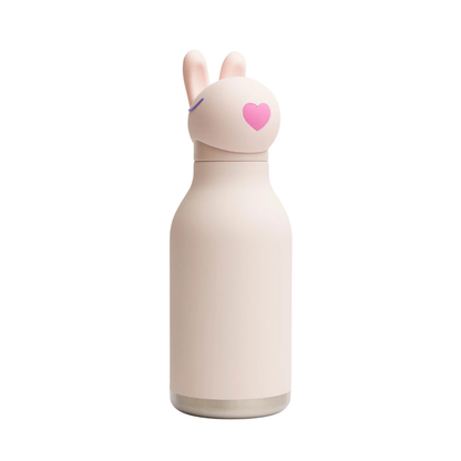 Asobu Bestie Animal Bottle- 16oz, a light pink bottle with bunny ears and a pink heart on the lid