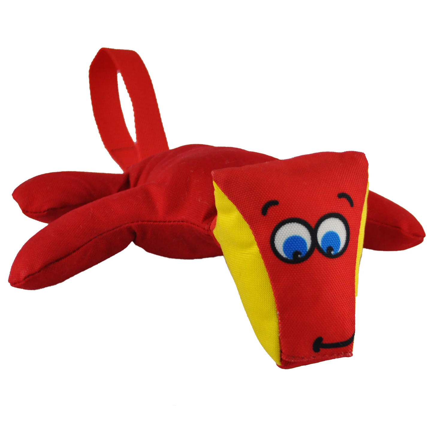 American Dog Classic Toys red plush toy with yellow accents and cartoon eyes
