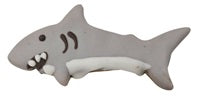 Grey shark with white belly and black eyes