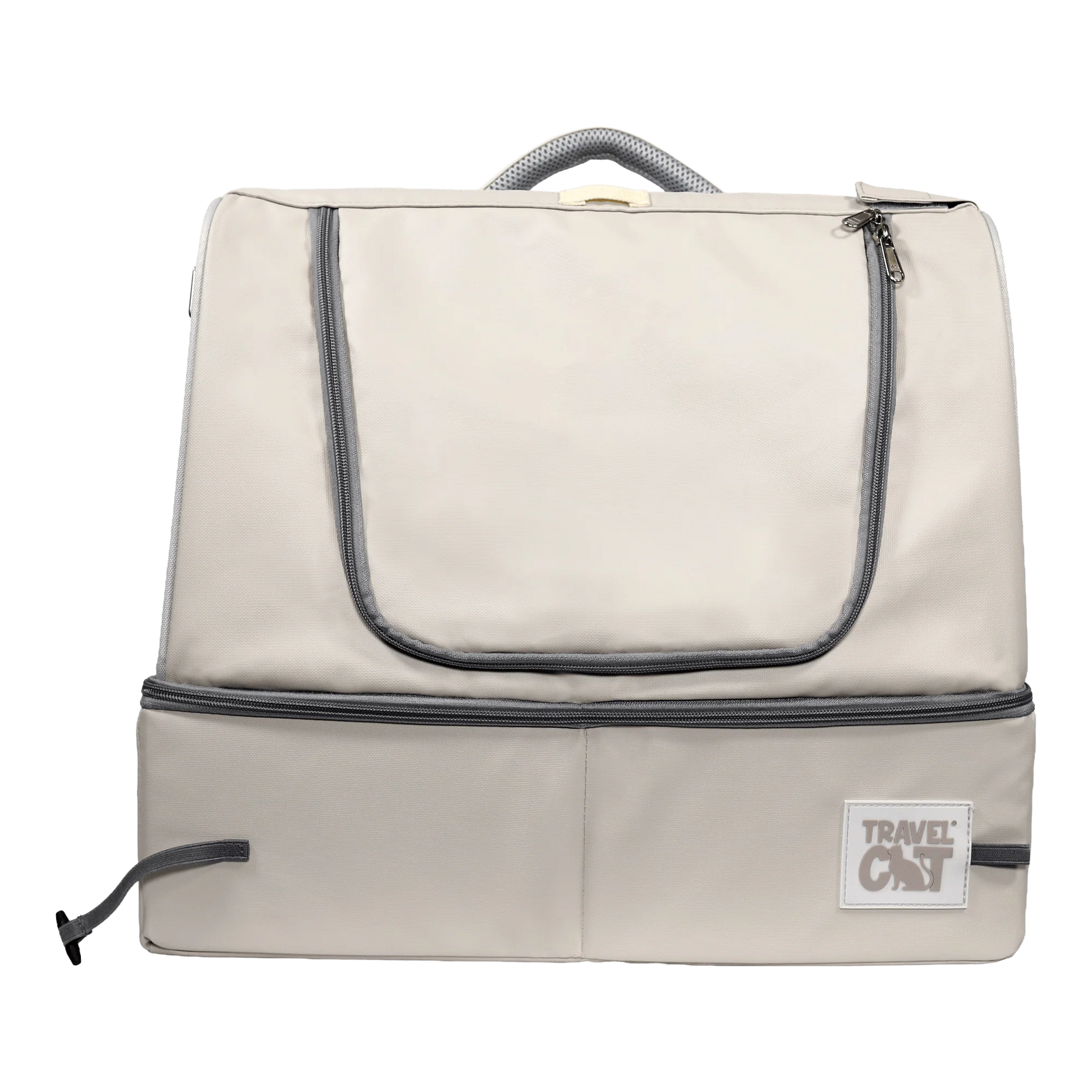 Travel Cat The Transpurrter Cat Carrier in light beige with grey zippers and handle