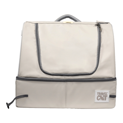 Travel Cat The Transpurrter Cat Carrier in light beige with grey zippers and handle