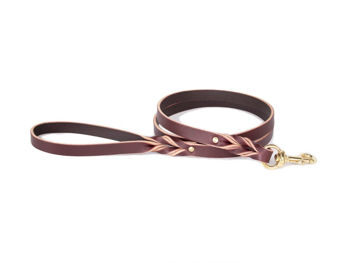 Auburn Leather Lake Country basic braided leather dog leash with brass snap