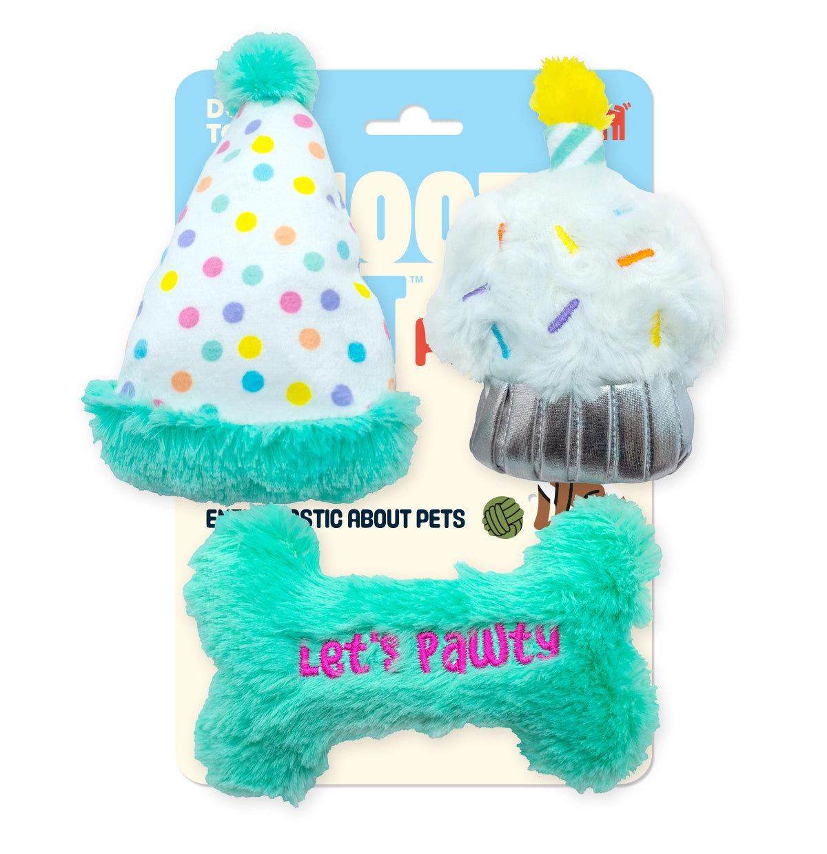 Thoozy Birthday Small Dog 3pk with cupcake, bone, and hat toys