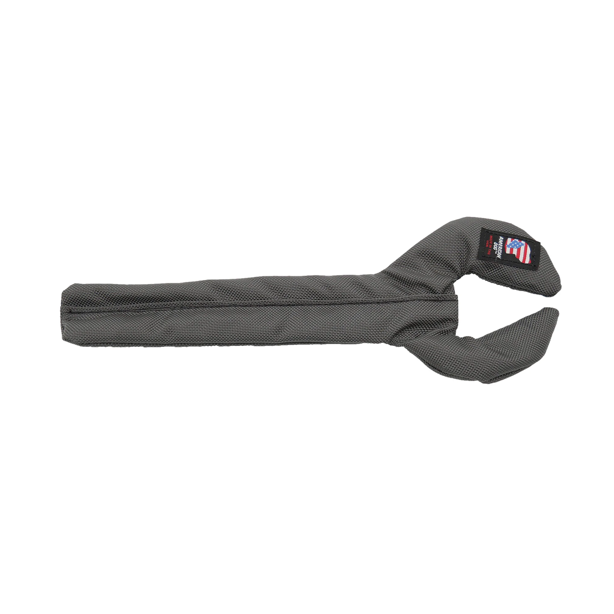 American Dog Armor Toys wrench-shaped dog toy in dark gray with a small American flag tag