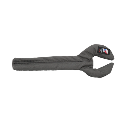American Dog Armor Toys wrench-shaped dog toy in dark gray with a small American flag tag