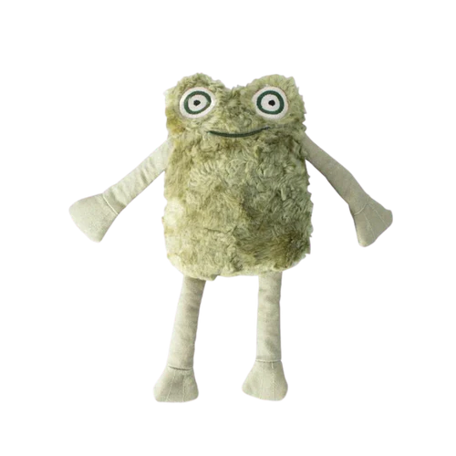 Fringe Studio I Jump Around 3D Earth Friendly Dog Toy, a green plush frog with large eyes