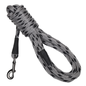 Gray and black patterned dog leash with a metal clip