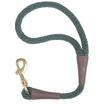 Mendota Pet Snap Traffic Leash - Handles in green with a brass snap hook