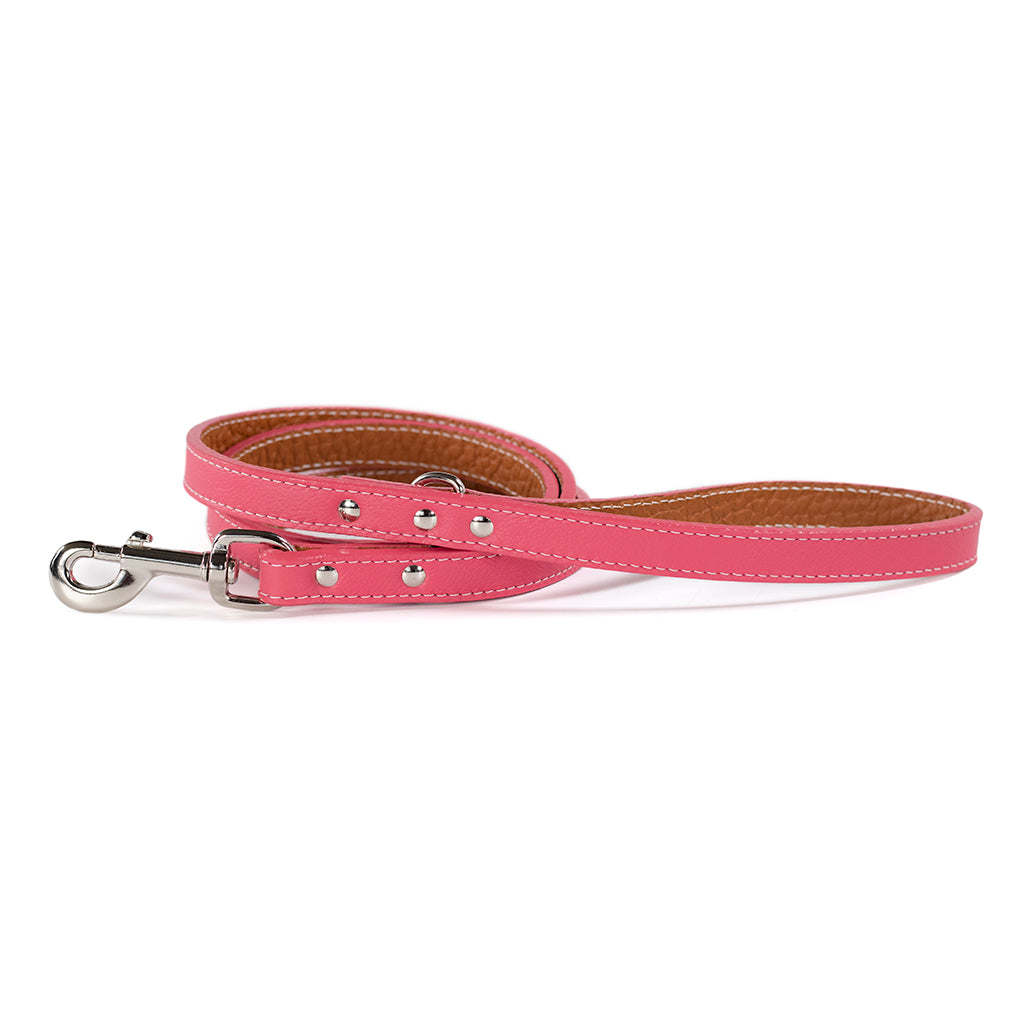 Auburn Leather Tuscan leash in pink with silver hardware