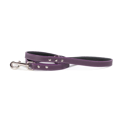 Auburn Leather Tuscan leash in purple with silver metal hardware