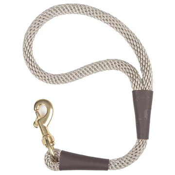 Mendota Pet Snap Traffic Leash handle in beige with a brass snap hook