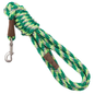 Mendota Pet Long Snap Leash, 15 feet, in green, lime, and grey rope with a silver snap hook