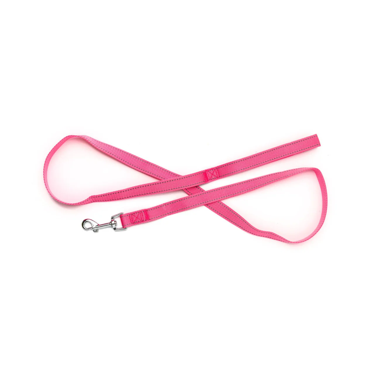 Pink pet leash with a silver metal clasp