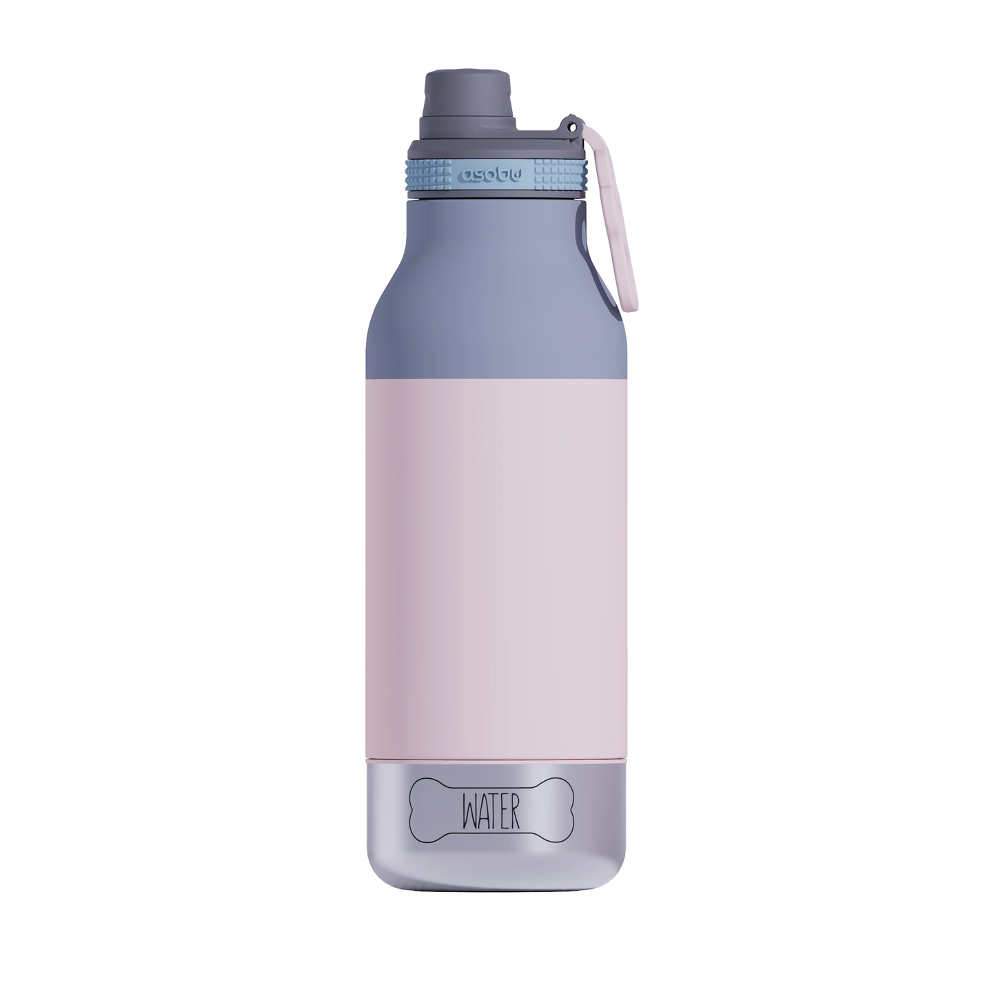 Asobu Dog Bowl Bottle Lite in pink and grey with a bone graphic and the word WATER
