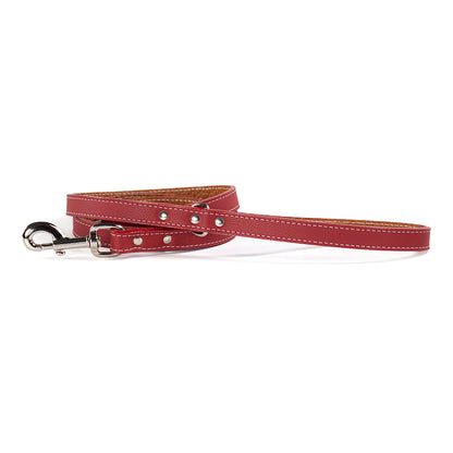 Auburn Leather Tuscan leash in red with white stitching and silver metal hardware