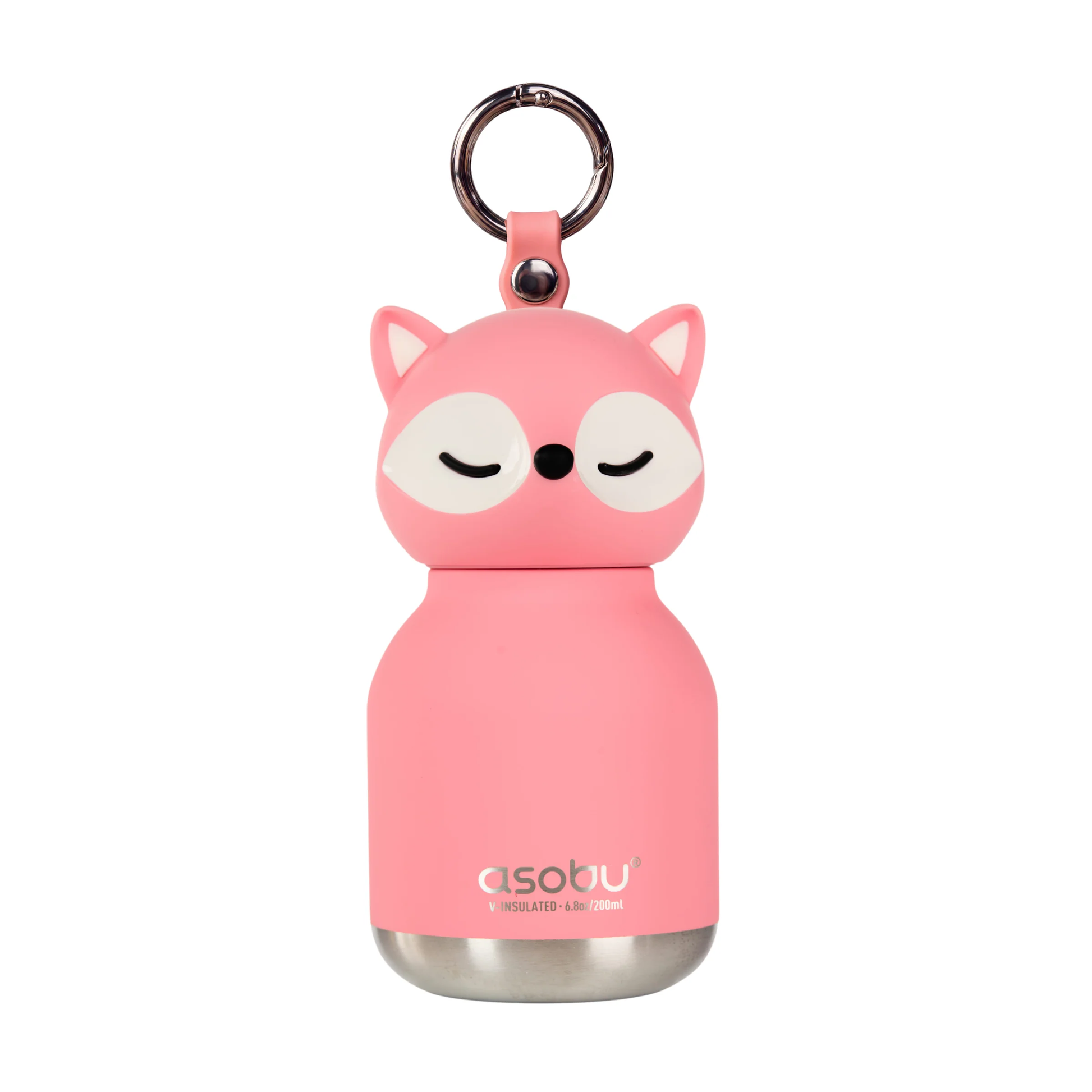 Asobu pink fox water bottle with a silver keychain