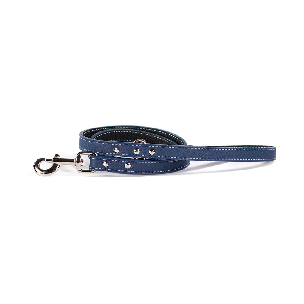 Auburn Leather Tuscan leash in blue with silver hardware
