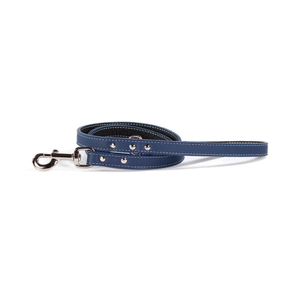 Auburn Leather Tuscan leash in blue with silver hardware