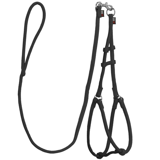 DOGLINE Comfort Microfiber Round Step-In Dog Harness and Dog Lead in black