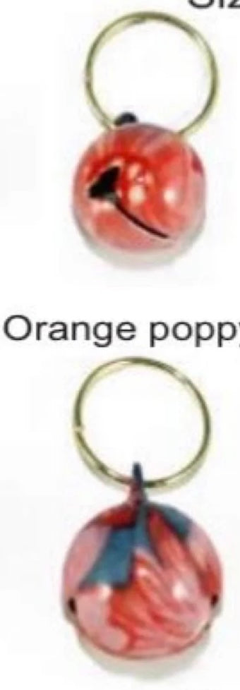 Goli Design Cat Bells - Pixi. Two bells, one orange poppy, one orange poppy with blue
