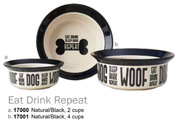 Stoneware Eat Drink Repeat - Natural/Black (Inner Pack: 4)