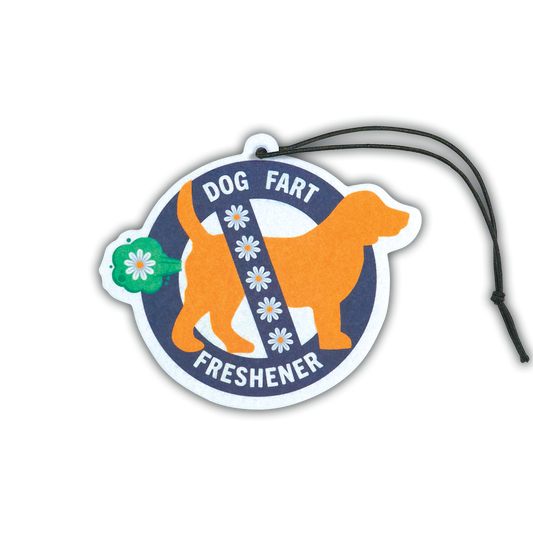 DogSpeak Air Freshener with a graphic of a dog and the words Dog Fart Freshener