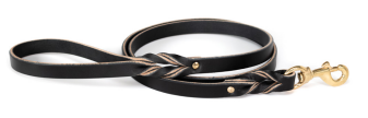 Auburn Leather Lake Country black braided leather dog leash with brass snap